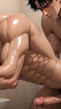 Muscular Gay Doggy Pound: Anime Bathroom Precum Slideshow
