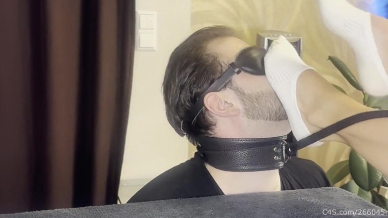 Deep Sole Devotion: Blindfolded Foot Slave on a Leash - Smelly Socks Domination Part 1