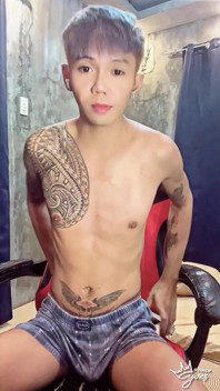 Pinoy Horny Inked Twink Playing with His Masturbator Toy