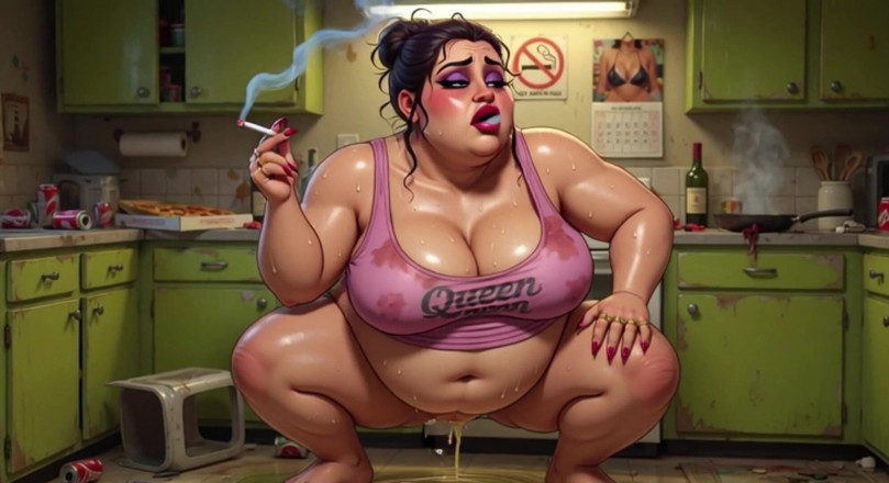YOUR BEST FANTASY: Nadržená těhotná BBW Kouření &amp; Chcaní - Masivní břicho čůrání na podlaze