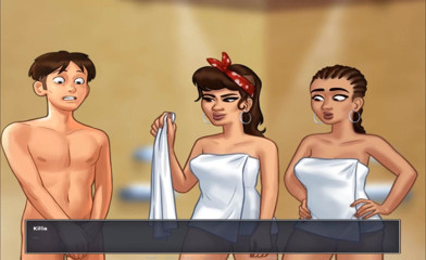 Hentai World: Summertime saga hete lesbische meiden universiteitsdouche