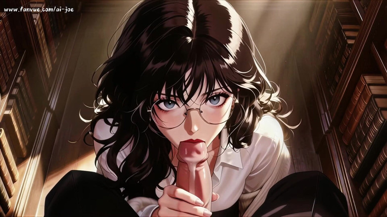 AI-JOE: Lunettes belle femme, la séance d’étude privée à la bibliothèque.super tentation....
