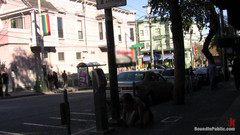Bound in public: Rasiert und in einem belebten friseurladen gefickt