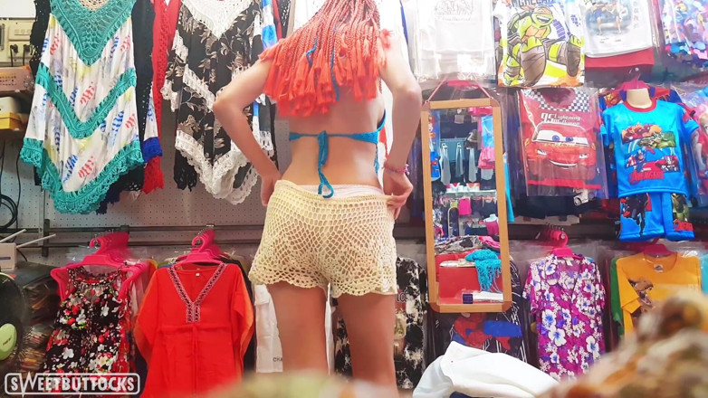 SweetButtocks: Hot brunette publicly changing clothes