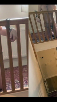 Left My Chastity Sub Chained Naked to the Bannister Upstairs on His Knees While I Went Out for a Coffee with the Girls.