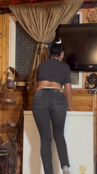 Back Tease in Jeans, White Tanga & Cigarette