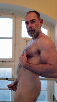 Hairy Muscle Daddy Strokes Uncut Cock