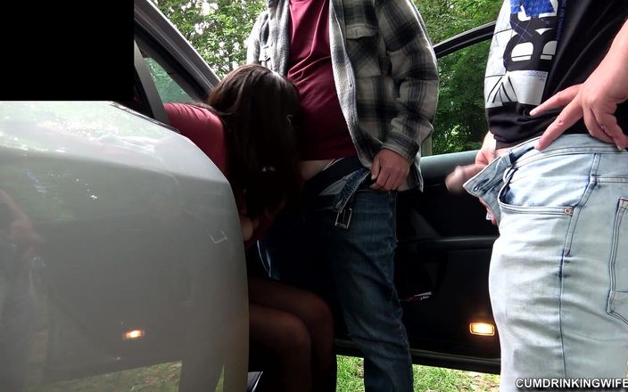 Cumdrinking Wife: Dogging Cum Dump for Lots of Strangers at a Parking...