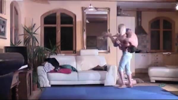 European Lift and Carry Club: Homemade wrestlign action with hot blonde teen