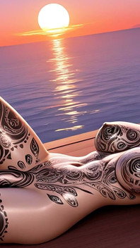 Cliffside Sunset Floating - Futa nue allongée