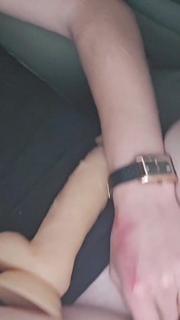 Cute Blonde Dildo Fucks Her Pussy While Her Uber Driver Has to Watch