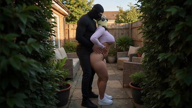 Animate golden: Tall Stepdad Pressing Petite Big Ass Stepdaughter in Backyard