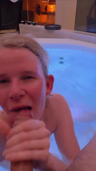 Blonde Teen Blows Cock in the Whirlpool! Horny Facial for the Slut!