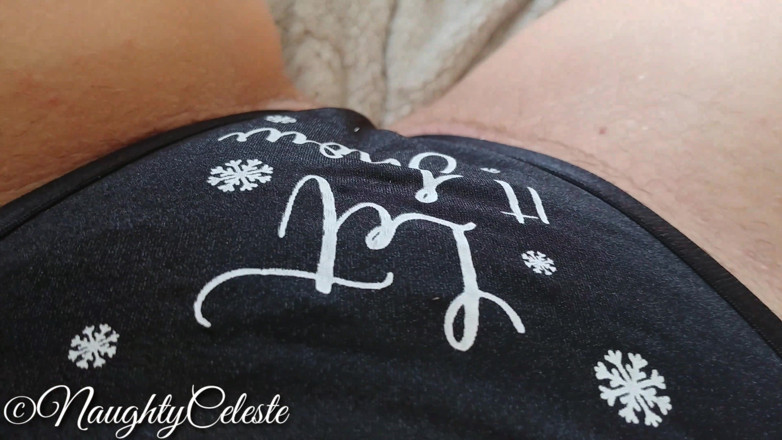 NaughtyCeleste: Masturbation in sexy 'let it snow' thong and orgasm