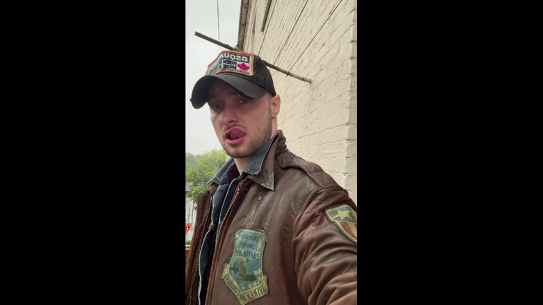 KinkySirius: Kinkysirius Enjoy Rain Shower in Brown Vintage Leather Bomber and...