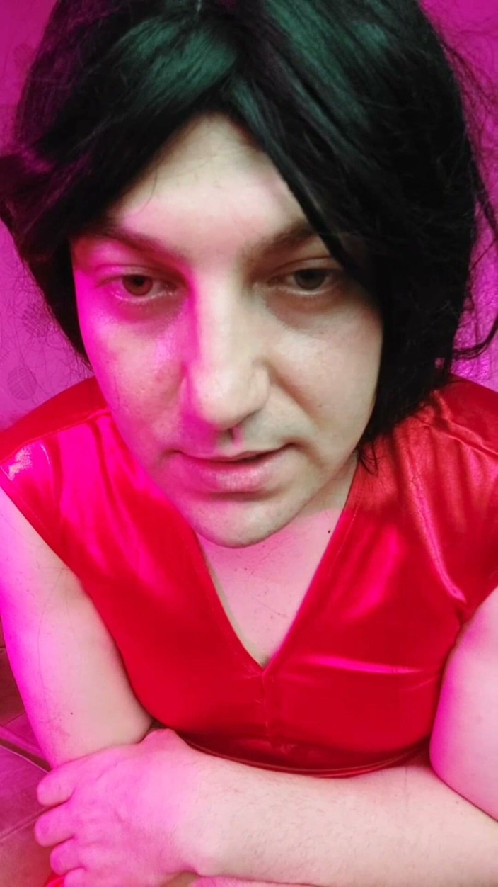 Kitty_Cross: Red Gothic White Femboy With Half Tights