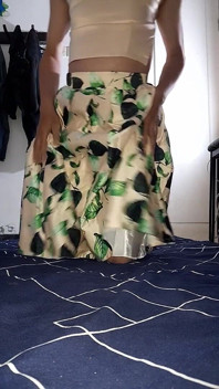 Cum Wearing Satin Set of Tank Top and Skirt