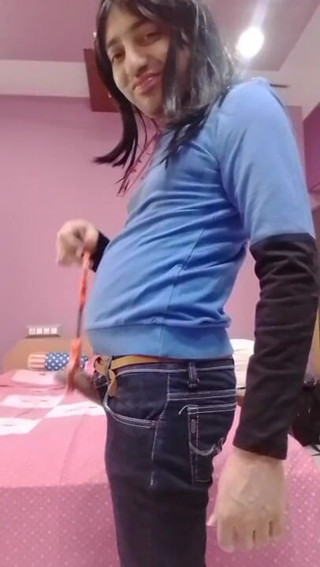 Cute & Nude Crossdresser: Cute sissy crossdresser femboy Sweet Lollipop in her sweet bedroom.