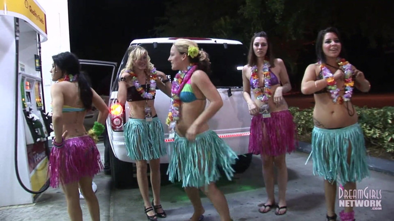 Dream Girls: Party girls dressed for Luau get naked in limo
