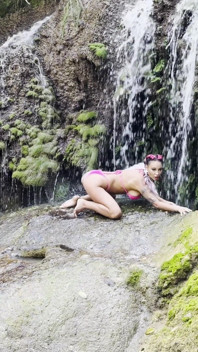Monika Fox in Pink Bikini and Naked at Waterfall and Cave