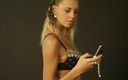 Flash Model Amateurs: Brunette in lingerie on the phone