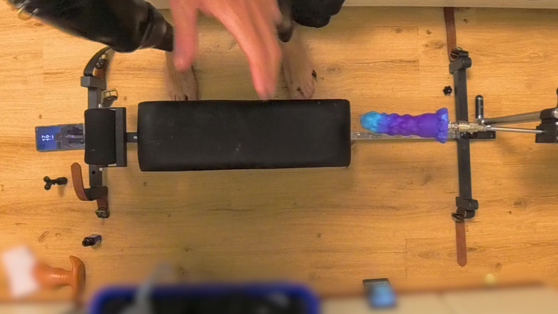 Chastitybeltboy: Latex Chastity Cage Sissy on Sex Machine Pillory, Dildo and...