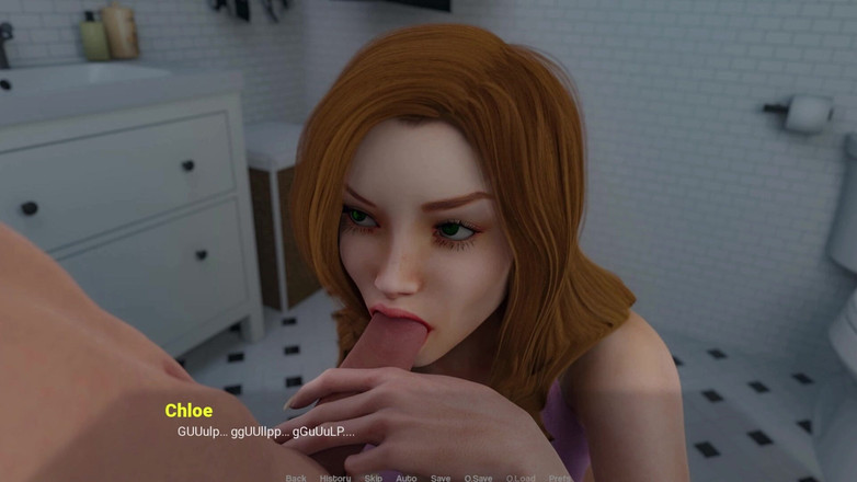 3D Cartoon Porn: Borta hemifrån - Chloe ger Liam en ångande avsugning i tvättrummet