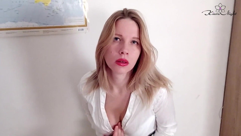 Kiara Night: Horny teacher in pantyhose sensual masturbates pussy and orgasm