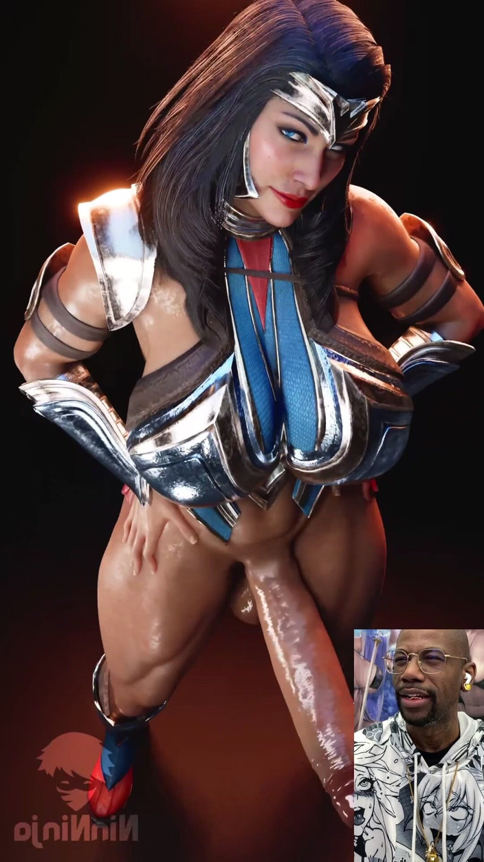 L6RD7BLU3 FUTA: Mulher maravilha transgênero acena com seu saboroso pau úmido na frente...