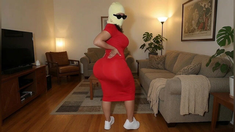 Animate golden: Pequeña chica culona twerking en vestido rojo ajustado