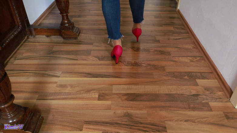 KimisWorld: Pink Heels on Wood - Seductive Clicking and Jeans Tease Asmr