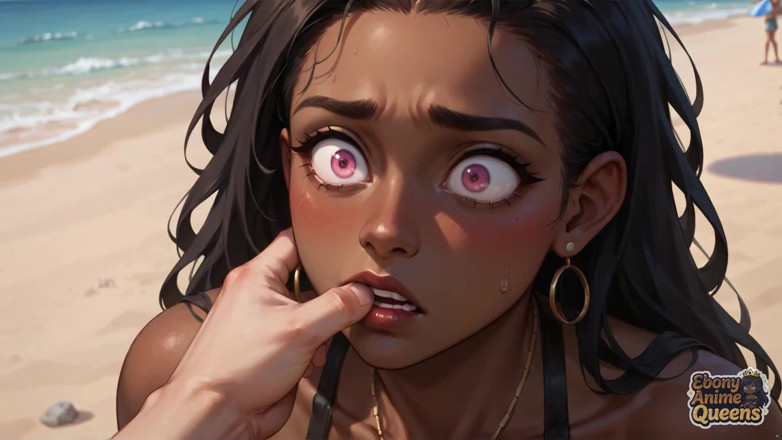 Ebony Anime Queens: Questo orsacchioso ebano stordito fa un bel in spiaggia. È super-monella...