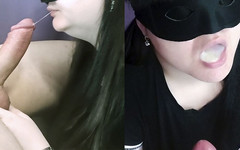 BigSexShow: Učí se hluboko sát a mačká. Polyká všechno sperma