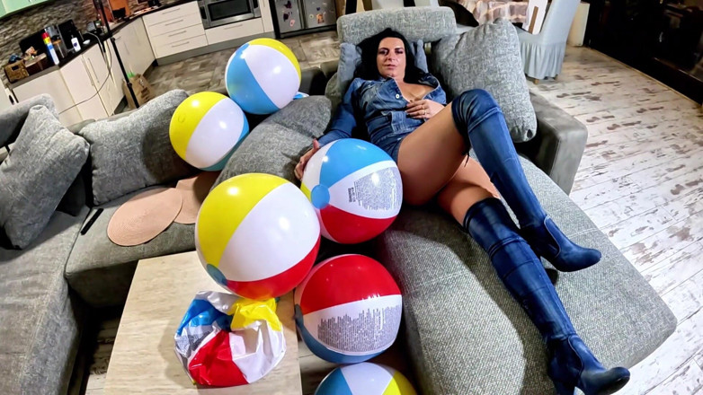 MilfyCalla: Denim Beach Ball Humiliation: Deepthroat, Popping, Doggy and Double Cum