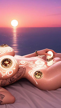 Cliffside Sunset Floating - Reclining Nude Futa