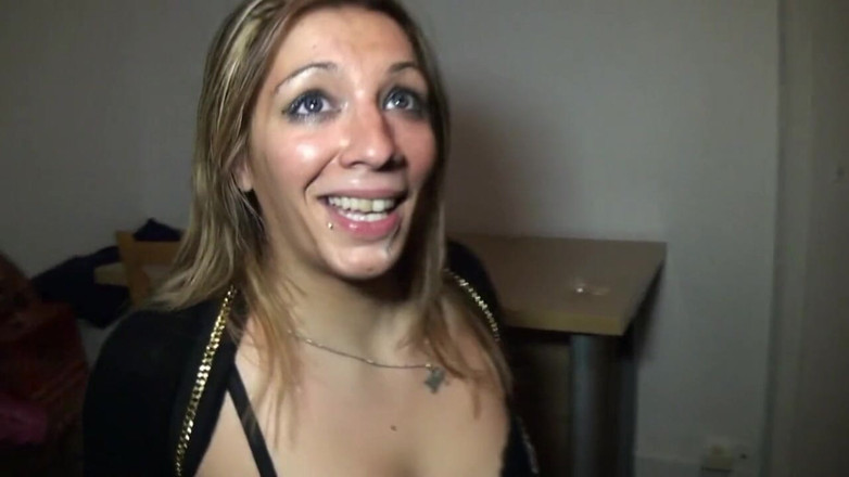 Nude in France: Dirty blonde whore scours streets for black cock