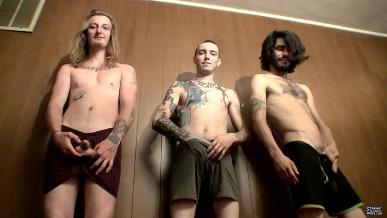 Straight naked thugs: 3 caras heterossexuais com tesão se masturbando