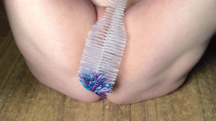 Bouncy Tits Action: Extremely Insertion of a Huge Brush