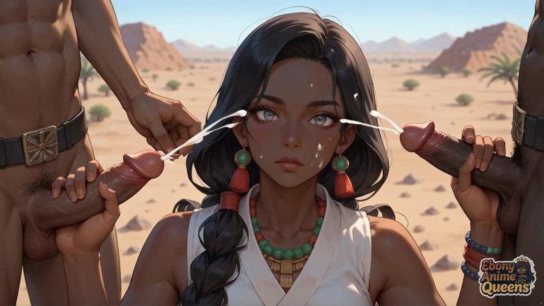 Ebony Anime Queens: 흑형 XXX의 누드 블랙 퀸과 함께하는 강력한 사막의 오럴 뱅아웃을 경험해보자.