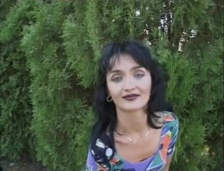 Lucky Cooch: Dark haired slut with small tits teasing outdoors