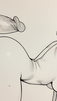 A Beautiful Nude Man with Huge Dick and Balls, Pencil Sketch