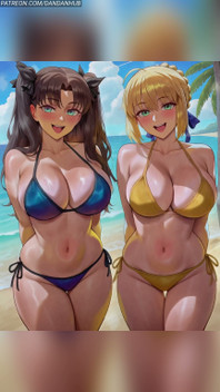 Saber & Rin Tohsaka Bikini Twerk and Bounce - Fate