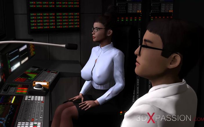 3dxpassion-transgender: 観察室でのサイバーパンクセックス。ホットフタは巨乳のセクシーな女性を激しくファックします