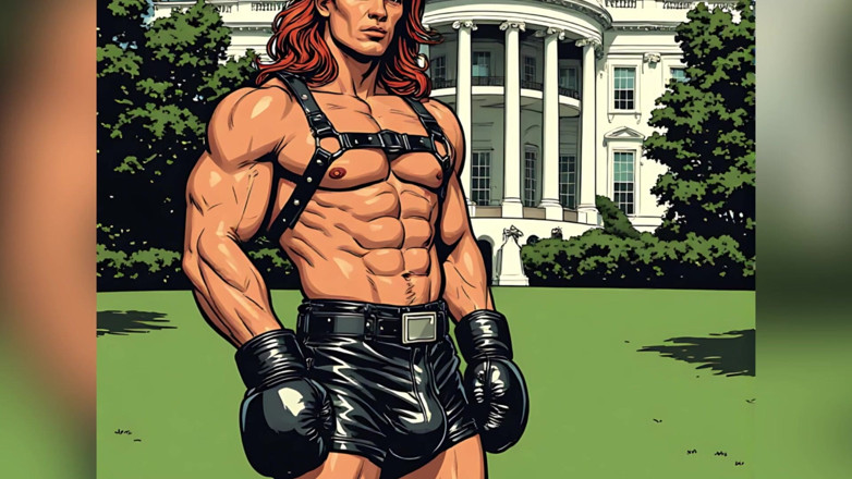 Erotic Man: Weißes haus Lawn fighter beule, comic-stil-kunst