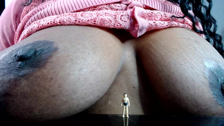 Maeling: Macro Man Giant Breast Comparison - Ebony Giantess Mael