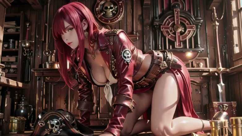 Seraphina Vale: Roodharige piratenkoningin! Luie godin in de gouden greep. Knielende blik...