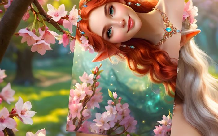 AI Girls: Beautiful Big Breasted Nude Elf Girl with Apple Blossoms