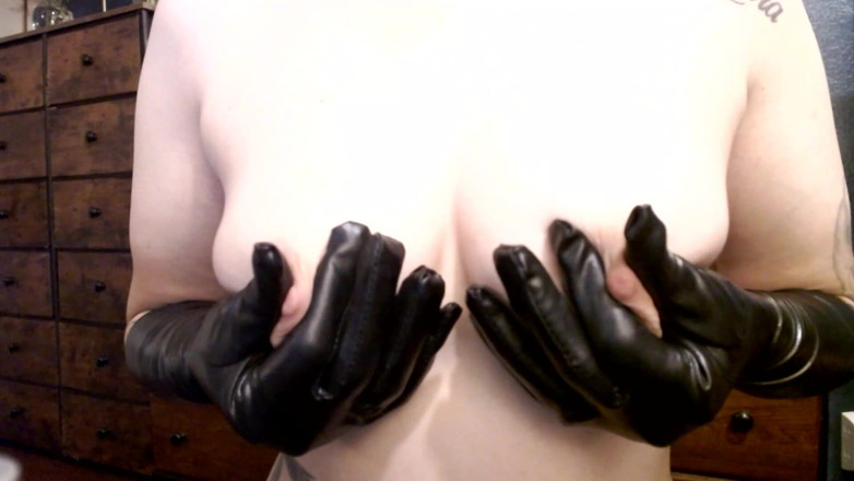 Abby Anna: Nipple Squeezing Boob Tease Black Gloves