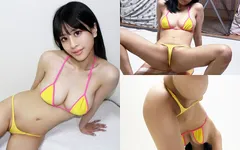 Perfeito corpo amarelo micro fio dental biquíni wedgie crotch sexy exercício, magrinha peituda japonesa menina Airi Honoka