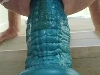 CD Squats and Stretches on Huge Dildo